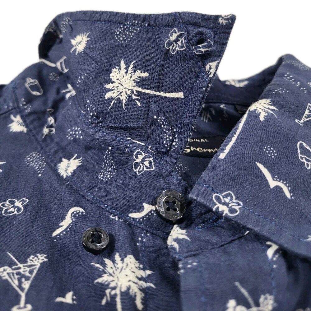 Ben Sherman Men's Short Sleeve Printed Button-Down Shirt - Navy Blue Sz L - Picture 3 of 10